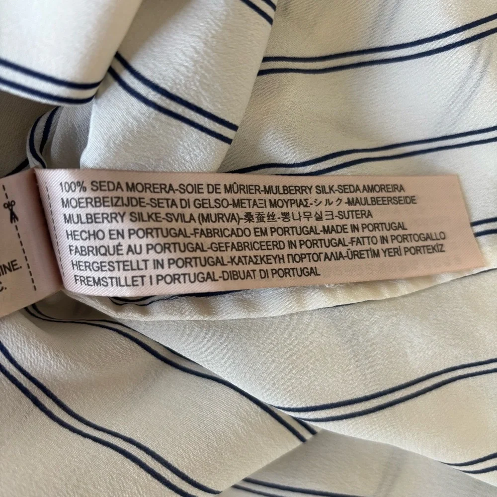 Massimo Dutti Mulberry Silk Button-up Stripe Shirt US4 white navy blue - Picture 8 of 8